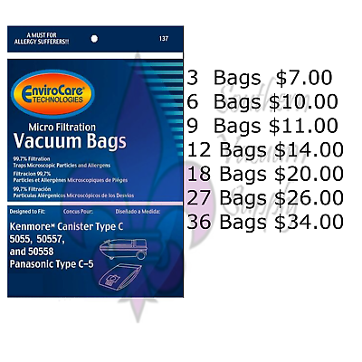 #ad SEARS KENMORE TYPE C VACUUM BAGS FOR MODELS 5055 50557 AND 50588 $11.00