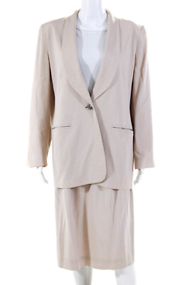 #ad Oleg Cassini Womens One Button Blazer Midi Skirt Suit Set Beige Tan Size 10 $34.81