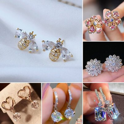#ad Fashion Cubic Zirconia Crystal Earrings Stud Drop Dangle Women Party Jewelry New C $2.86