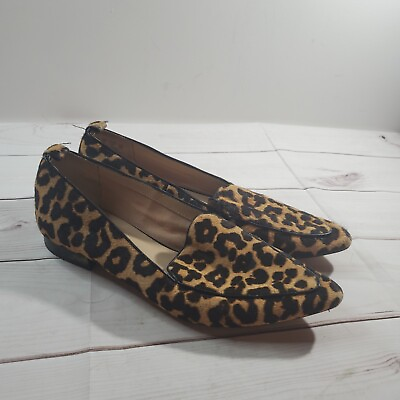 Franco Sarto Flats 8M Womens Calf Hair Pointed Toe Leopard Print Slip On $13.99