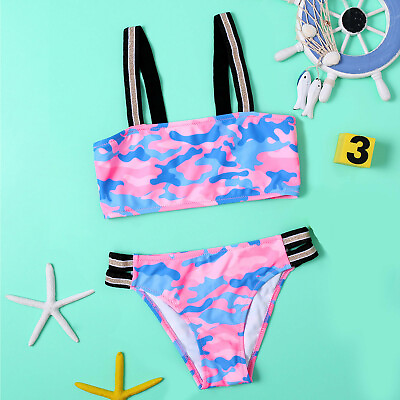 #ad Kids Child Girls Camouflage Swimsuit Teens 2pcs Bikini Set Summer Beach Outfits $14.51