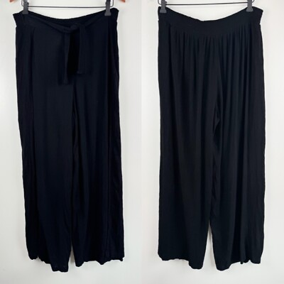 #ad Kona Sol Women#x27;s Tie Waist Beach Cover Up Pants XL Black Slit Leg $19.90