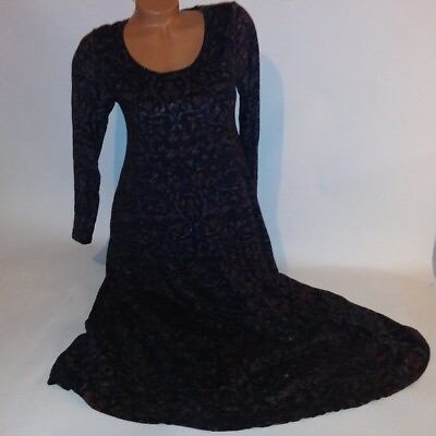 Soft Surroundings Maxi Dress Petite XS Long Sleeve Black Multi Long Scoop Neck $38.99