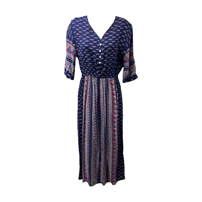 #ad Womens Maxi Dress Multicolor Geometric Side Slit Elastic Waist Juniors 13 $44.99