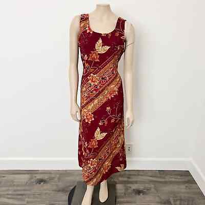 #ad Vintage 90s Worthington Size Small S Red Floral Maxi Dress Tie Back Scoop Neck $34.97