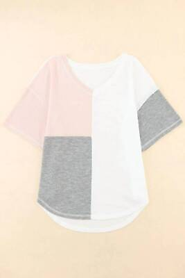 #ad Dear Lover V Neck Waffle Colorblock Short Sleeve Oversized Top for Women $29.00