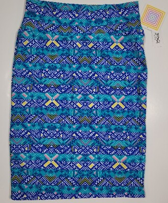 #ad LuLaRoe Cassie Comfortable Blue Aztec Pencil Skirt Size Medium New $13.56