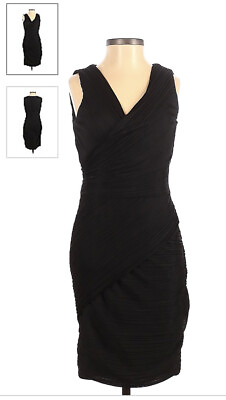 #ad HALSTON HERITAGE Shirred Ruched Black Cocktail Dress Size 6 EUC $42.99