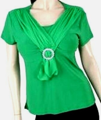 #ad Green Short Sleeve Junior Plus Size Top Blouse 1XL New Without Tag With USA $19.95