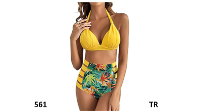 #ad Women High Waisted Swimsuit Halter Triangle Bikini Push Up Swimwear Yellow S $29.59