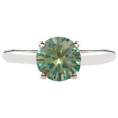 #ad 0.75Ct Round Shape Natural Bluish Green Diamond Women#x27;s Ring In 14KT White Gold $1880.00