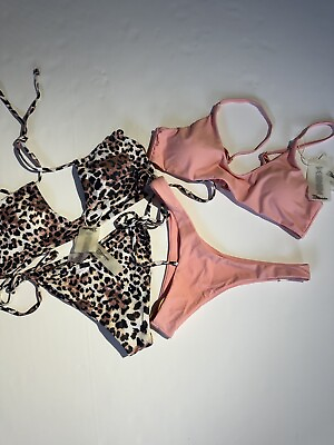 #ad 2 Set Bikini 2 Pcs Women’s Swimsuit Sexy Pink And Animal Print Size Small $29.90