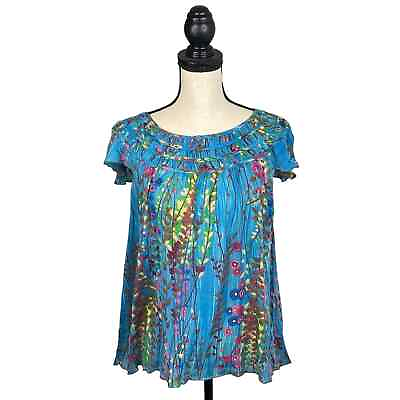 #ad Free People Women’s Blue Floral Boho casual Blouse Size US Small $19.00