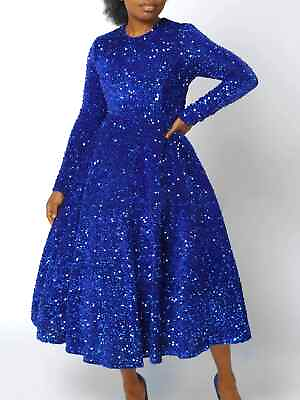 #ad #ad 2024 Plus size spring long sleeved sequin high waisted mid length dress $56.73