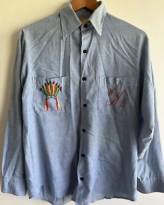 #ad #ad Vintage Hand Embroidered Men’s Shirt 1970s Sears Chambray Ducks Head Dress M $39.00
