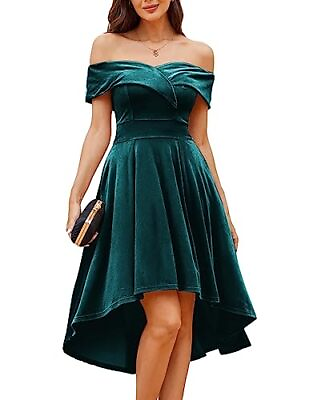 #ad JASAMBAC Womens Cocktail Dresses Elegant Off Shoulder Fit and Flare High Low $7.99