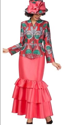 #ad Giovanna 2p Skirt Suit Color Orange Multi Size16 $99.00