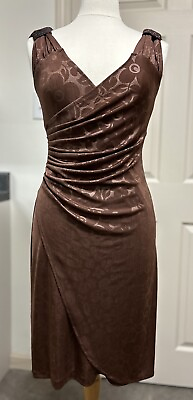 #ad #ad Cocktail Dress Brown Floral Draped Rushed Size 4 $65.00