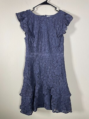 #ad LOFT Floral lace Dress ruffle sleeves Dusty blue gray size 4 $17.25