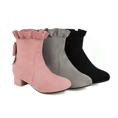 Women#x27;s Ladies Ankle Boots Flat Low Heels Round Toe Zipper Up Faux Suede Shoes $48.73