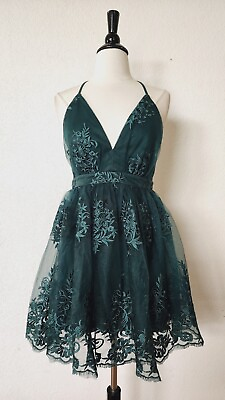 #ad Anthropologie Lace Dress New Size Large Green Embroider Mesh Classy Chic $40.00