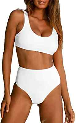 #ad Tansuitme Women High Waisted Bikini Sets Scoop Neck Two Piece Tummy Control $7.99