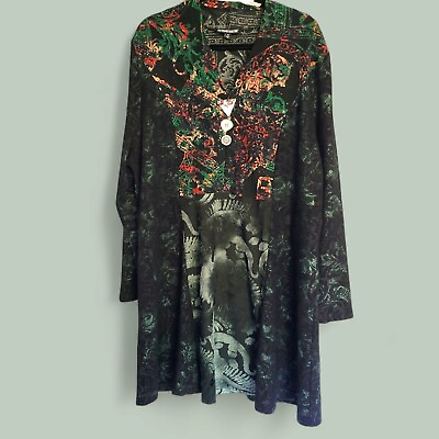 #ad Pyramid Collection Long Sleeve Floral Abstract Boho Dress Size 1X $32.00