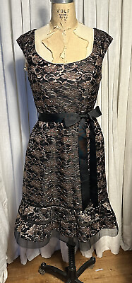 #ad Collection Dress barn Womens S Sleeve Copper Blk Lace Cocktail Dress Sz 4 Used $32.45