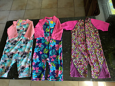 #ad LOT 3 One Piece Girls Swimsuits UPF 50 UV Swimwear with Zipper 11 12 Years Sz12 $29.99