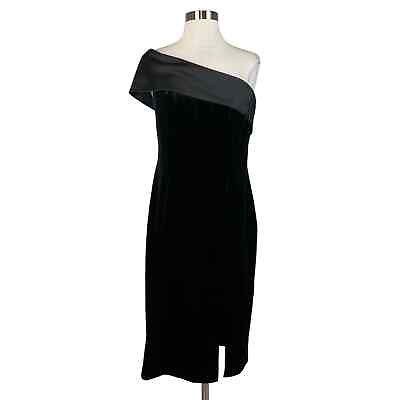 #ad Eliza J Women#x27;s Cocktail Dress Black Velvet One Shoulder Midi Sheath Size 8 $69.99