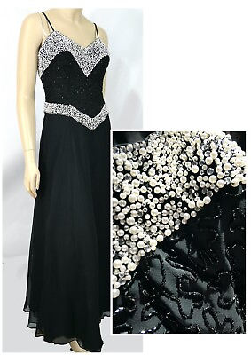 #ad #ad Mon Cheri Bridal Heavily Pearl Beaded Silk Slip Maxi Dress Sheer Layered M $95.00