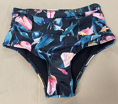 #ad NEW Floral Bikini High waisted Scrunched Bottom Size Large s402 $14.99