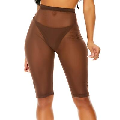 #ad Sheer Mesh Coverup Shorts High Waisted Pullover Pool Swim Beach Brown 441426D L $7.00
