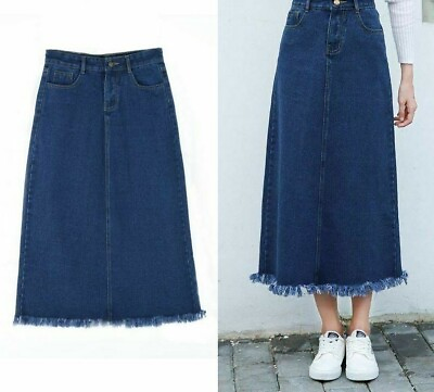 #ad Women#x27;s High Waist Long Skirts Plus Size Denim Maxi Tassel Jeans Long A Line New $35.71
