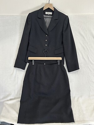 #ad Tahari Arthur Levine Skirt Suit Blazer Jacket Women Size 8 Petite Black Stripe $29.98