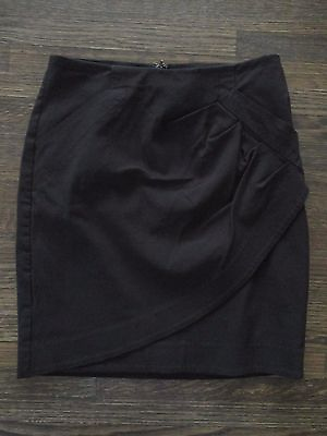 #ad BEBE Black Womens sz 2 Asymmetric Front Overlay Ruching Lined Pencil Skirt $11.99