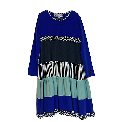 Kidcuteture Dress Girls 8 Blue Tiered Ruffle Long Sleeve Modest Pentecostal Knit $15.29