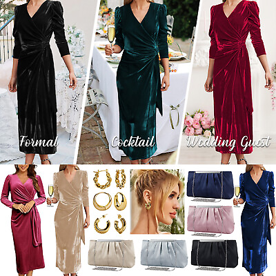 #ad Womens Velvet Dress V Neck Wrap Maxi Dress Long Sleeve Sexy Cocktail Party Dress $39.99