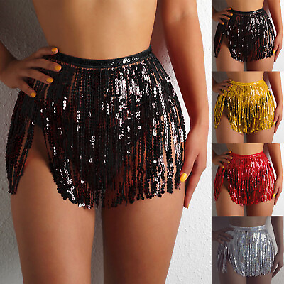 Women Short Sequin Fringe Cover Up Skirt Beach Wrap Bikini Shiny Swimwears#x27; $11.44