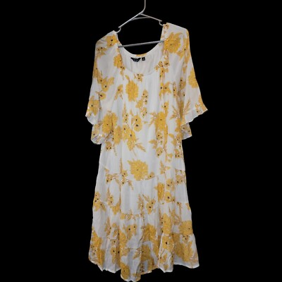 #ad boho chic white amp; Yellow Floral Ruffle Dress 2X $14.99