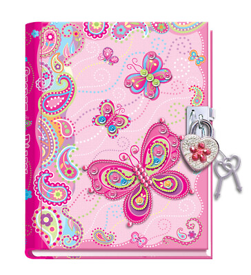 Girls Pink Diary Fancy Butterfly Theme with Lock amp; 2 keys 7quot; Secret Journal 2023 $15.99