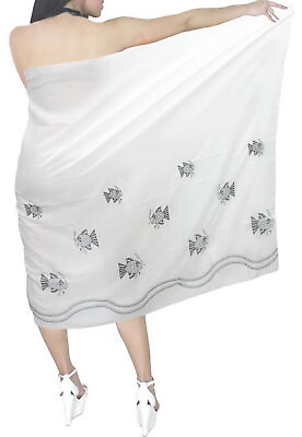 LA LEELA Women#x27;s Sarong Skirt For The Beach Cover Ups Wrap 72quot;x42quot; White O568 $18.89