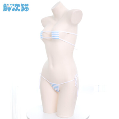 #ad Swimsuit Bikini Set Girl Costume Cosplay Lace up Stripe Underwear Set $14.99