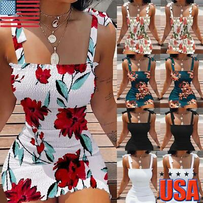 Womens Boho Floral Mini Bodycon Dress Ladies Strappy Summer Beach Cami Sundress $19.85