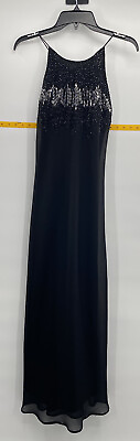 #ad CACHET Black Bugle Beaded Formal Gown Dress Cocktail Size 6 Gorgeous $10.50