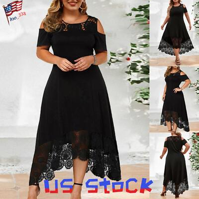 #ad Womens Lace Cold Shoulder Long Dress Ladies Short Sleeve Evening Party Dresses $27.89