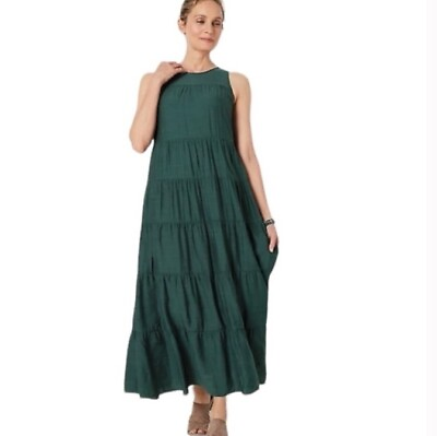 #ad J Jill Saguaro Tiered Sleeveless Maxi Dress Plus Size 2X Escarole Dark Green $65.00