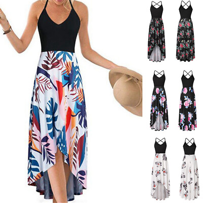#ad Ladies Maxi Sundress Strappy Beach Holiday Womens Floral Long Boho Dress $14.48