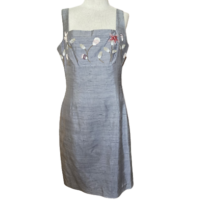#ad Grey Embroidered Bust Sleeveless Cocktail Dress Size 10 New with Tags $33.75