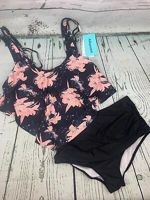 #ad Swimsuits for Women Two Piece Bathing Suits Ruffled Flounce Top Medium $29.75